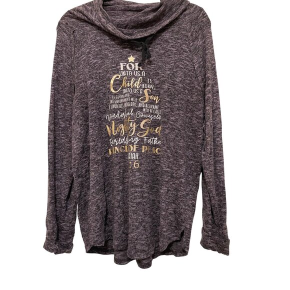 Gray Heather Isaiah 9:6 Bible Verse Long Sleeve Cowl Neck Top Womens XL - Picture 3 of 3